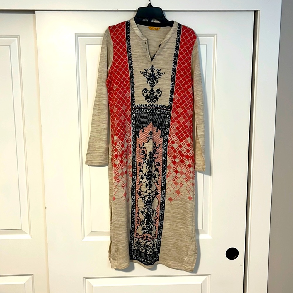 Side slit front button knit kurta dress for fall/winter